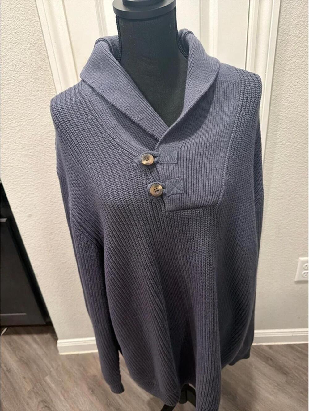 Cozy Gray Button-Up Knit Sweater with High Collar